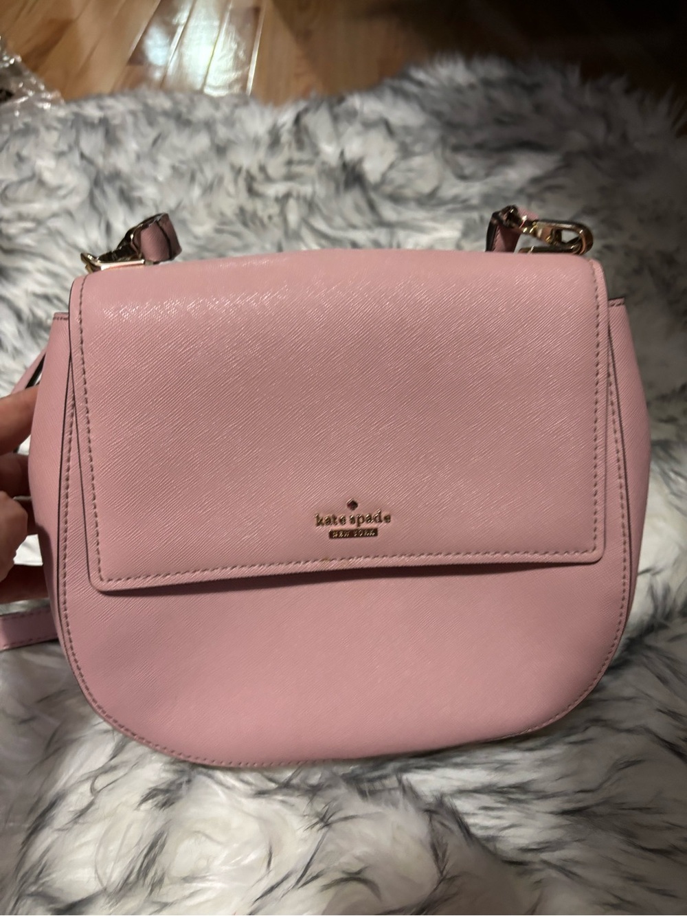 kate spade Blush Pink Crossbody Saddle Bag with Gold Hardware